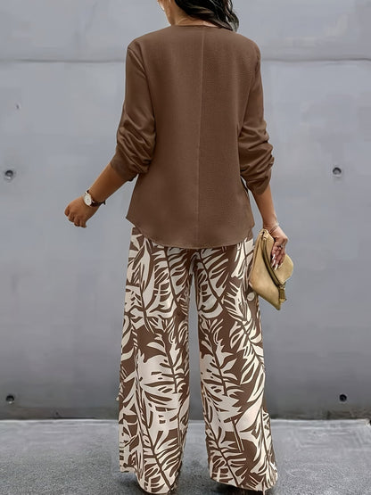 Elegant Long Sleeve Top + Pants Set Spring-Summer