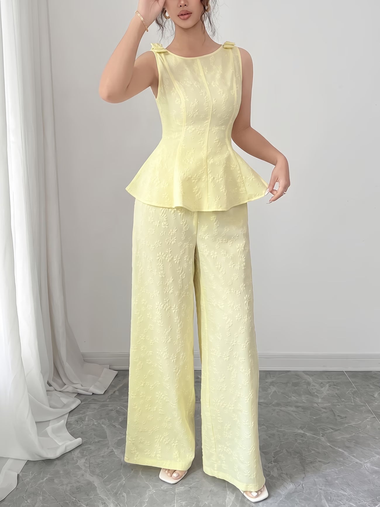 🌸 Elegant Jacquard Bow Co-Ord Set