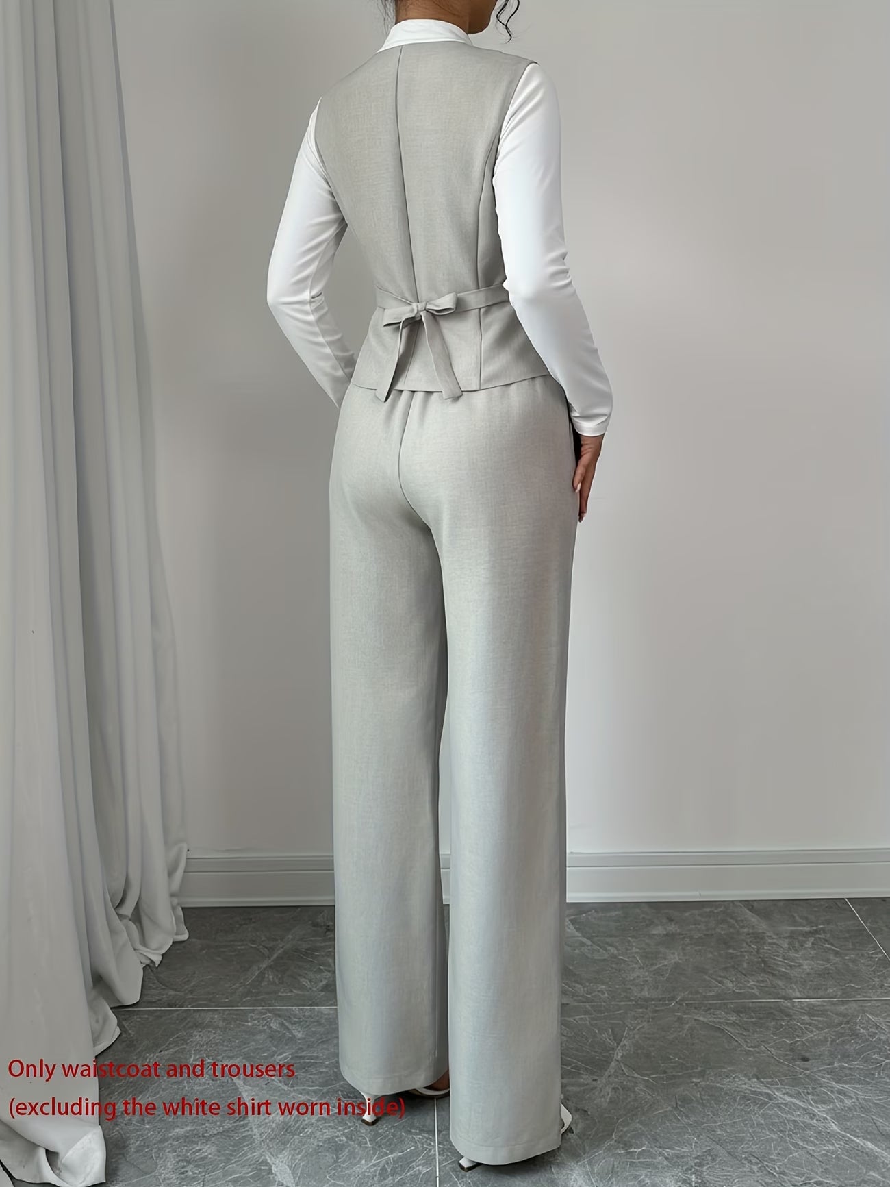 Women's Sleeveless Waist-Cinched Vest & Wide-Leg Pants Two-Piece Set