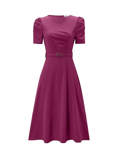 Women's Elegant V-Neck Ruffle Midi Dress with Waist Belt