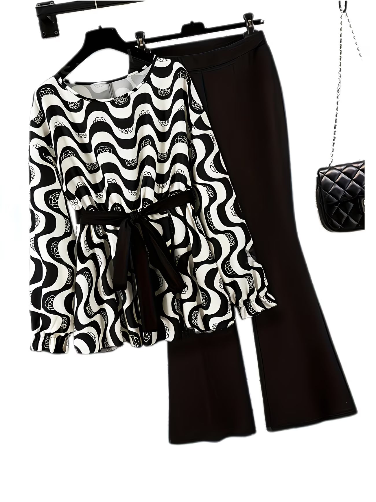 Women's Elegant Waist-Tied Top & Flared Pants Two-Piece Set