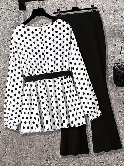 Plus Size Polka Dot Tie-Front 2-Piece Set