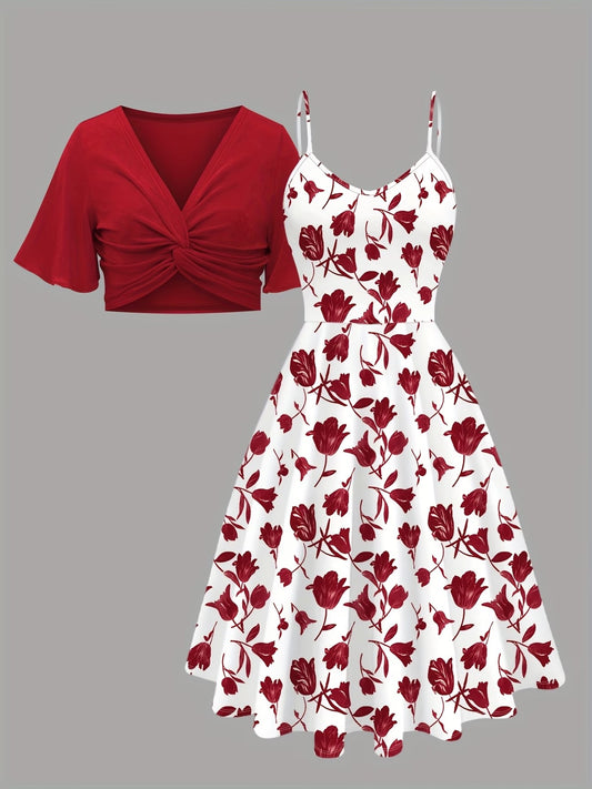 Floral Dress & Cardigan Set