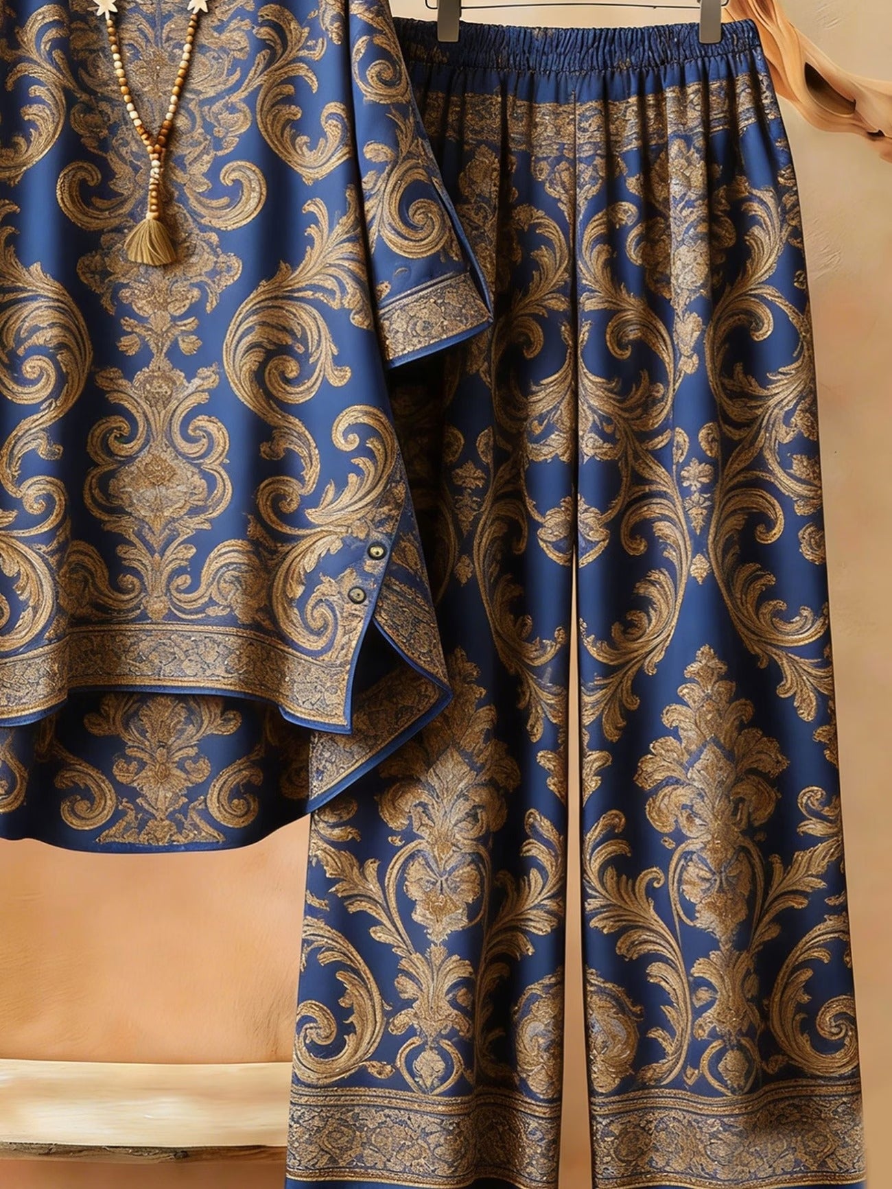 Featuring Persian Floral Print Design, Crew Neck, Dipped Hem, Suitable for Everyday Casual Wear, Comfortable and Stylish