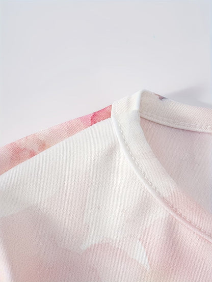 Elegant Marble Pattern Longline Top – Stylish Crew Neck Commuter & Party Wear