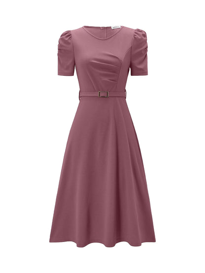 Women's Elegant V-Neck Ruffle Midi Dress with Waist Belt