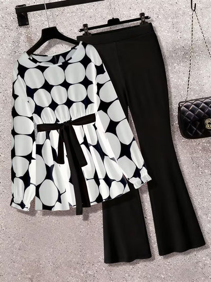 Plus Size Polka Dot Tie-Front 2-Piece Set