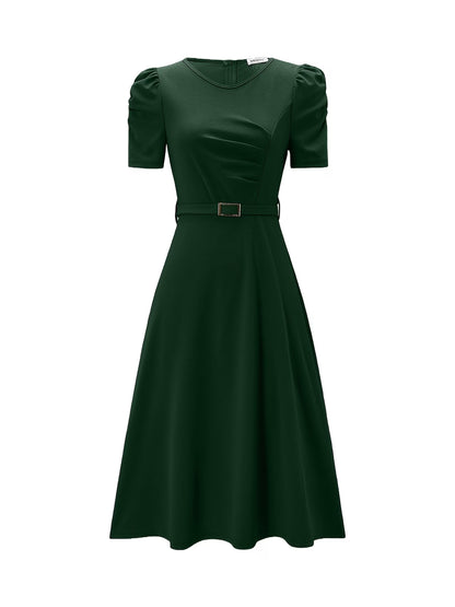Women's Elegant V-Neck Ruffle Midi Dress with Waist Belt