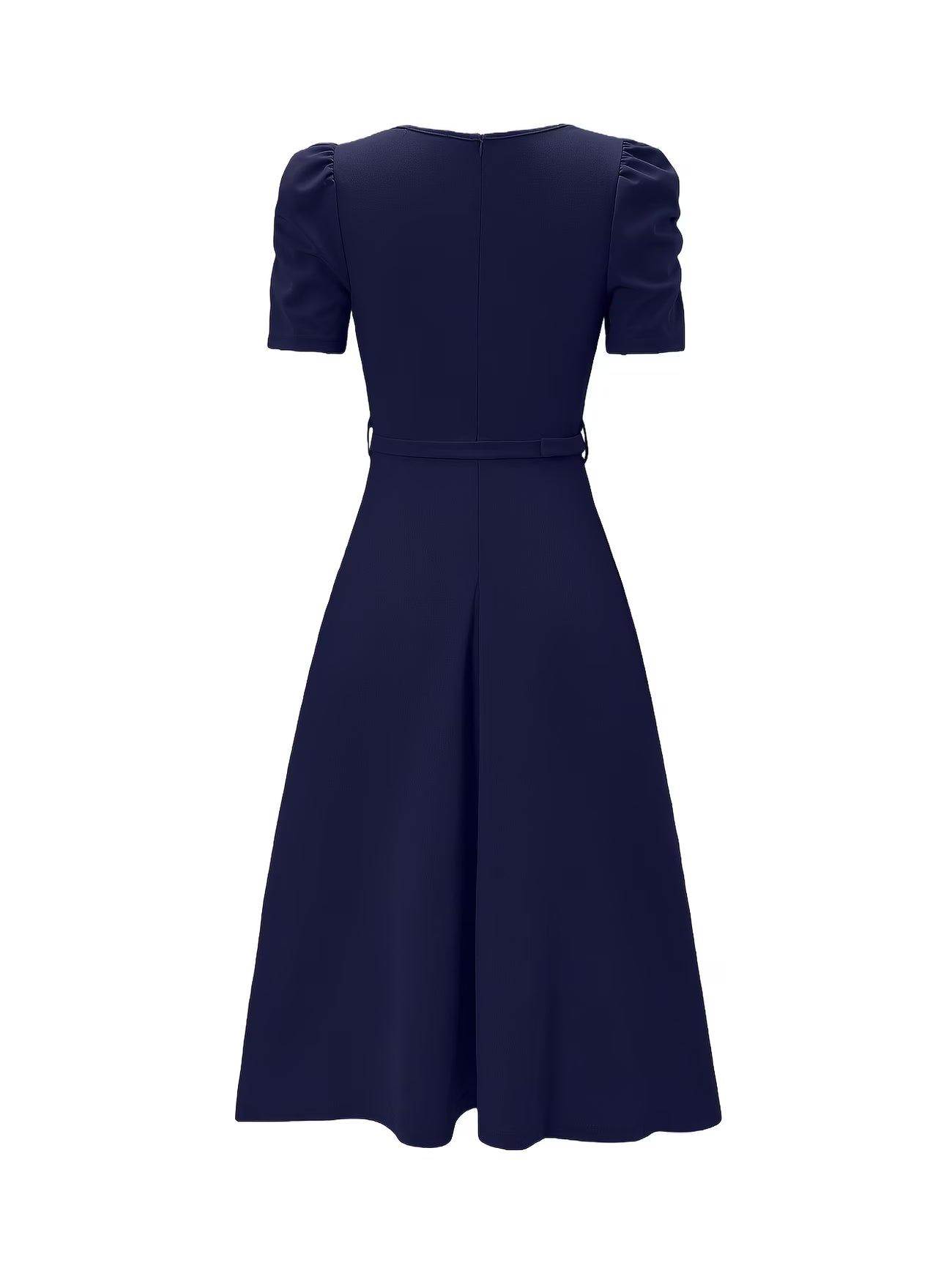 Women's Elegant V-Neck Ruffle Midi Dress with Waist Belt