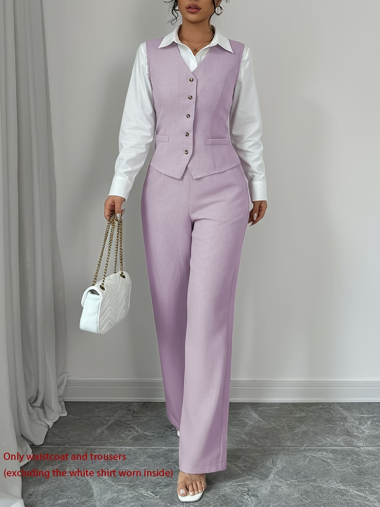 Women's Sleeveless Waist-Cinched Vest & Wide-Leg Pants Two-Piece Set