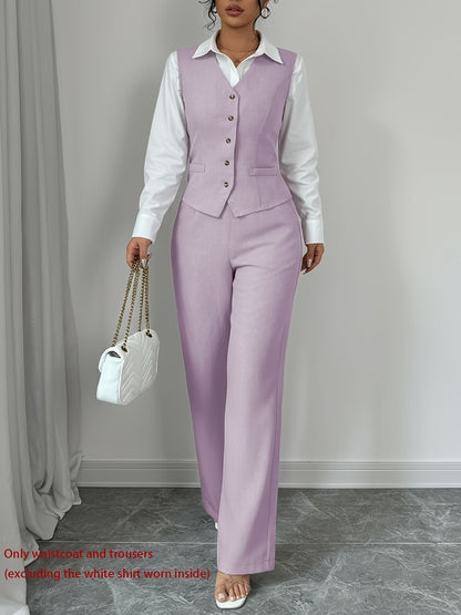 Women's Sleeveless Waist-Cinched Vest & Wide-Leg Pants Two-Piece Set