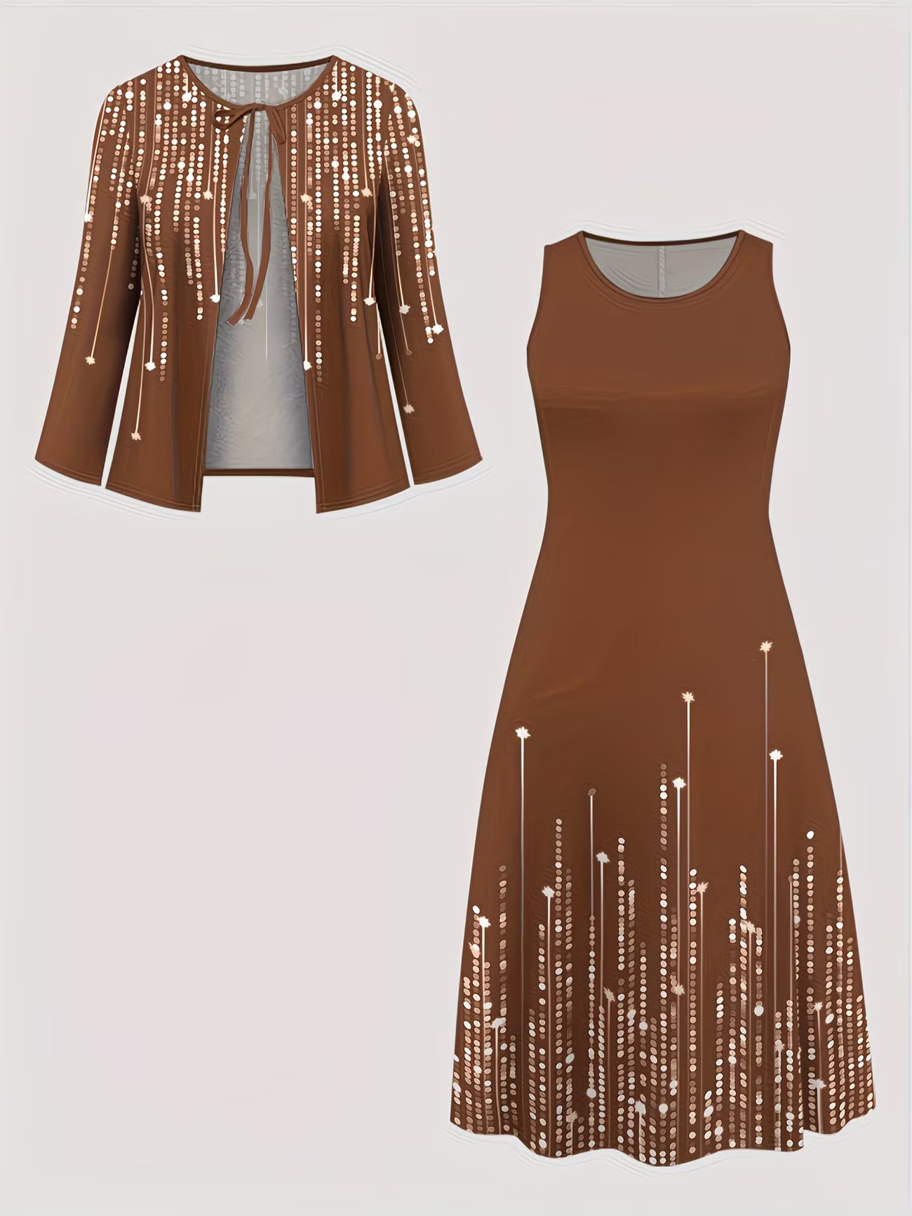 Women's Botanical Print Dress & Tie-Front Cardigan Two-Piece Set
