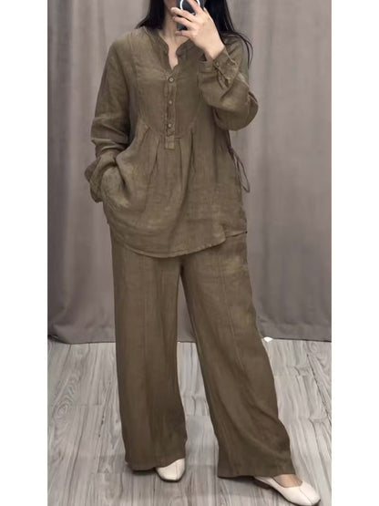 Plus Size Long Sleeve Top & Wide Leg Pants Set