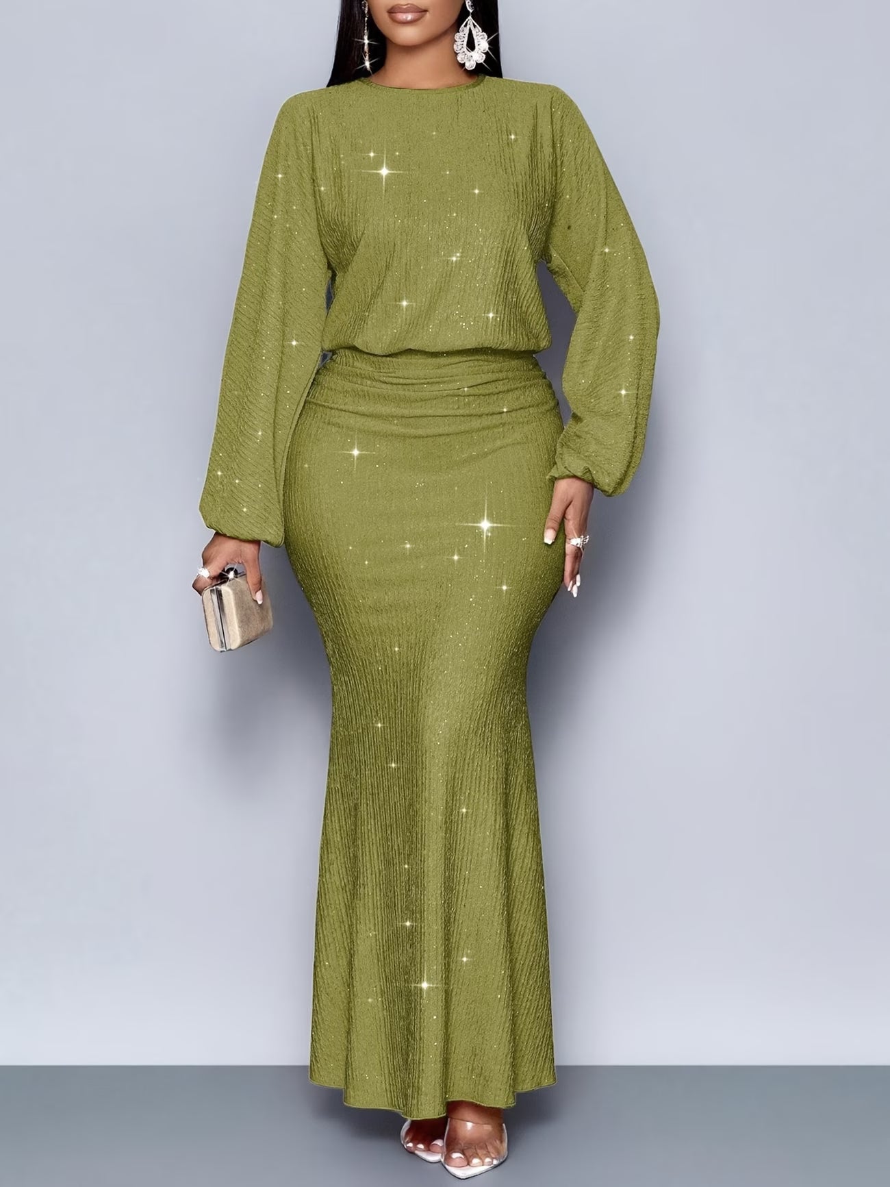 Women's Elegant Mermaid Hem Long Sleeve Bodycon Dress