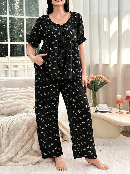 Chic Bow Print Lounge Co-Ord Set