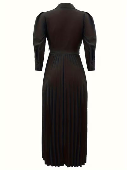 Women’s High-Waisted Polo Collar Dress | Casual Pleated Comfort Dress for Daily Wear