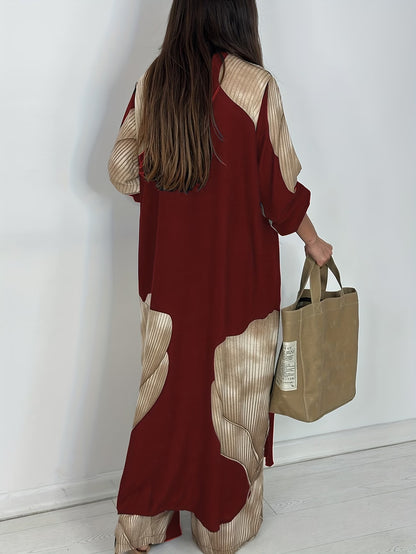 Women's Printed Long Shirt & Relaxed Pants Two-Piece Set