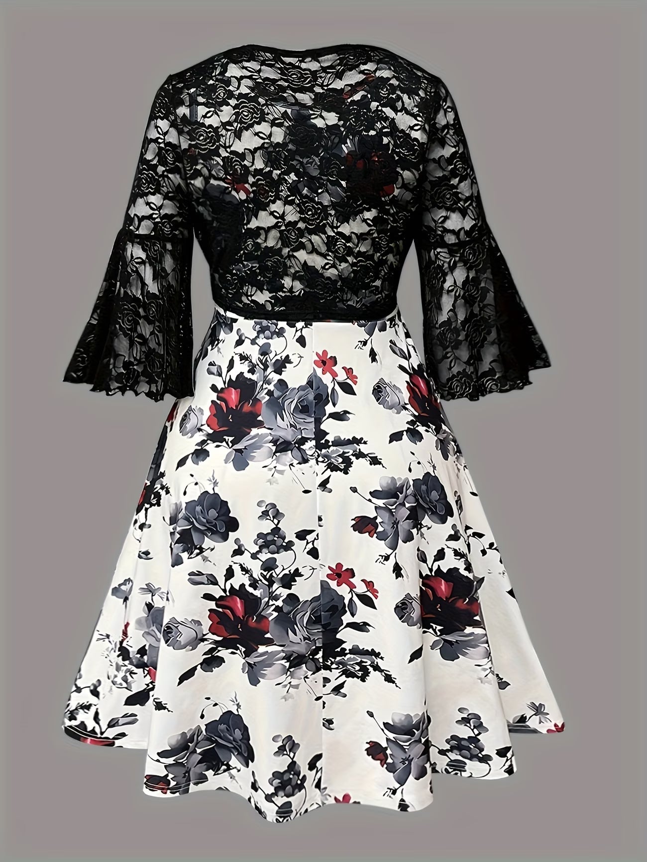 Plus Size Women Elegant Lace Coat & Printed Vest Dress 2-Piece Outfit Set