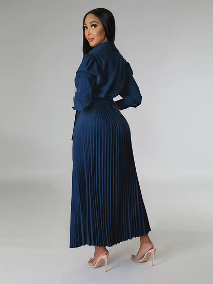 Women’s High-Waisted Polo Collar Dress | Casual Pleated Comfort Dress for Daily Wear