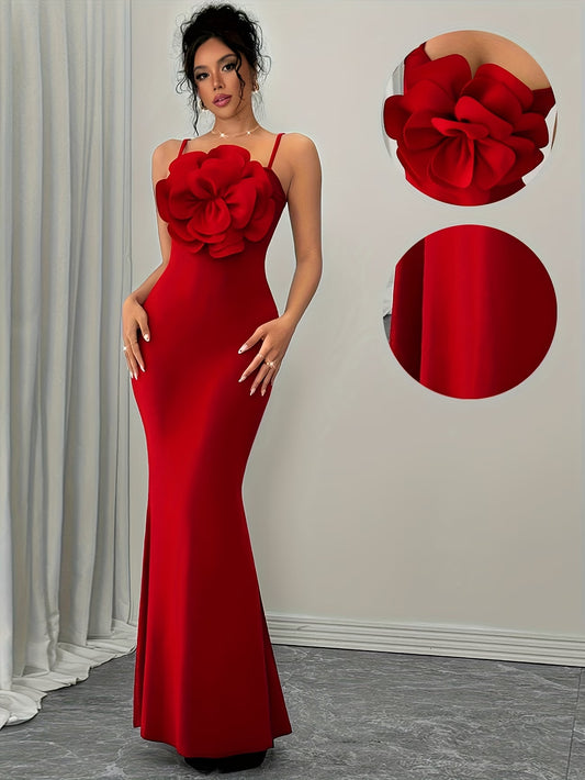 Women's Elegant 3D Floral Statement Maxi Dress