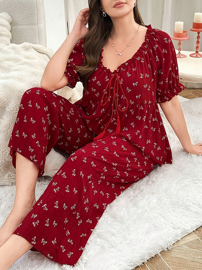 Chic Bow Print Lounge Co-Ord Set