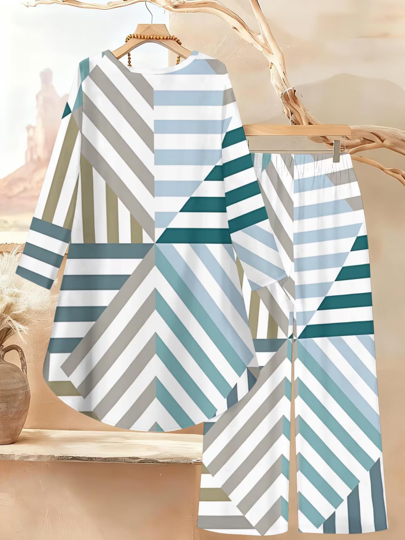 Women’s Color-Block Striped Top & Pants Set