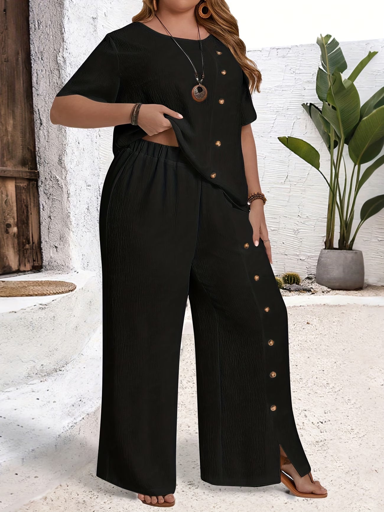 CurveEase Plus Size Solid Summer Co-Ord Set