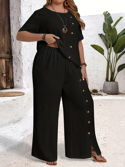 CurveEase Plus Size Solid Summer Co-Ord Set