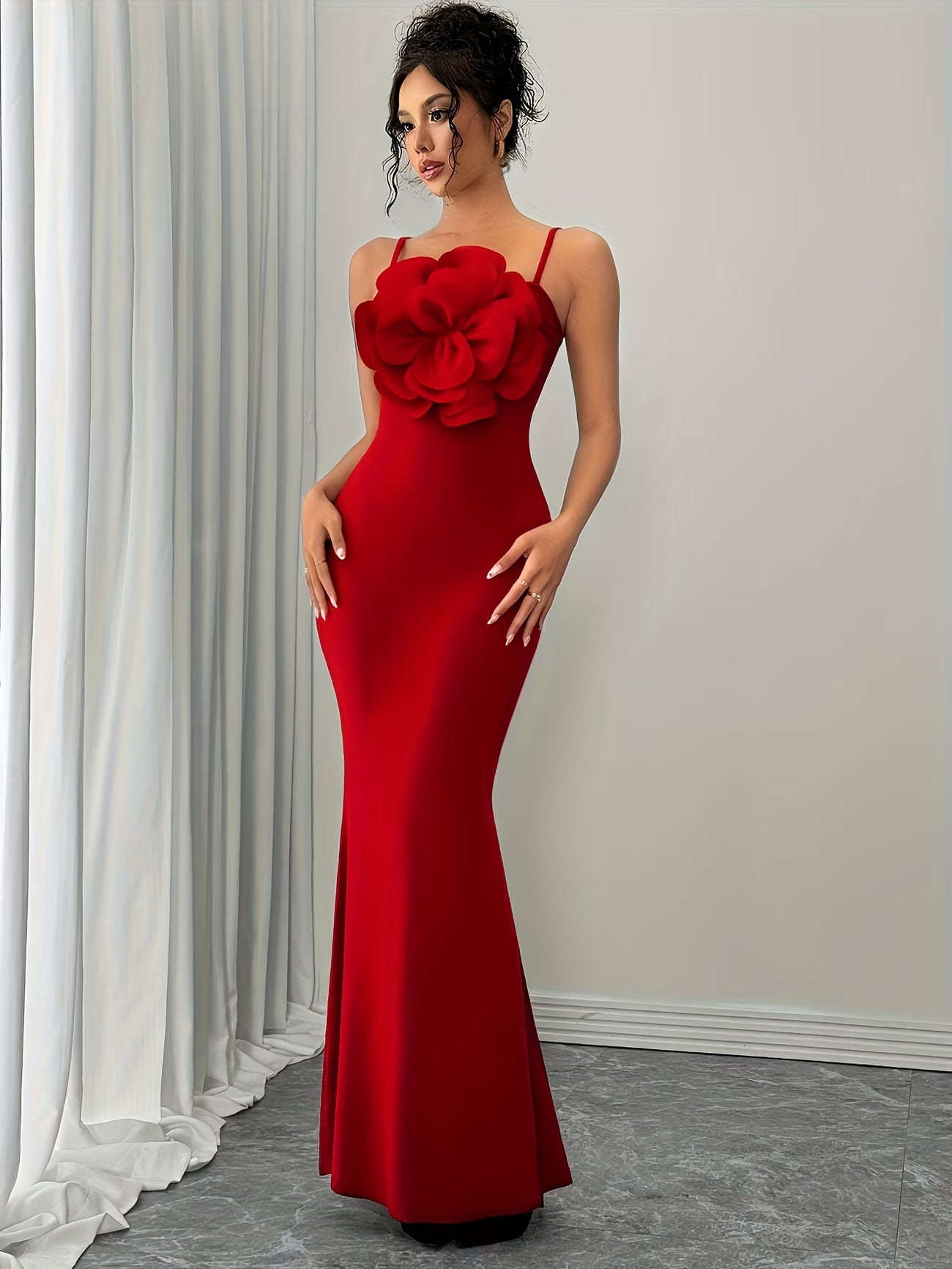 Women's Elegant 3D Floral Statement Maxi Dress