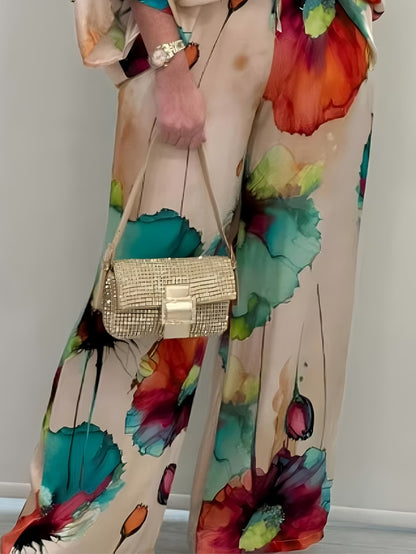 Women's Elegant Printed Batwing Sleeve Two-Piece Set
