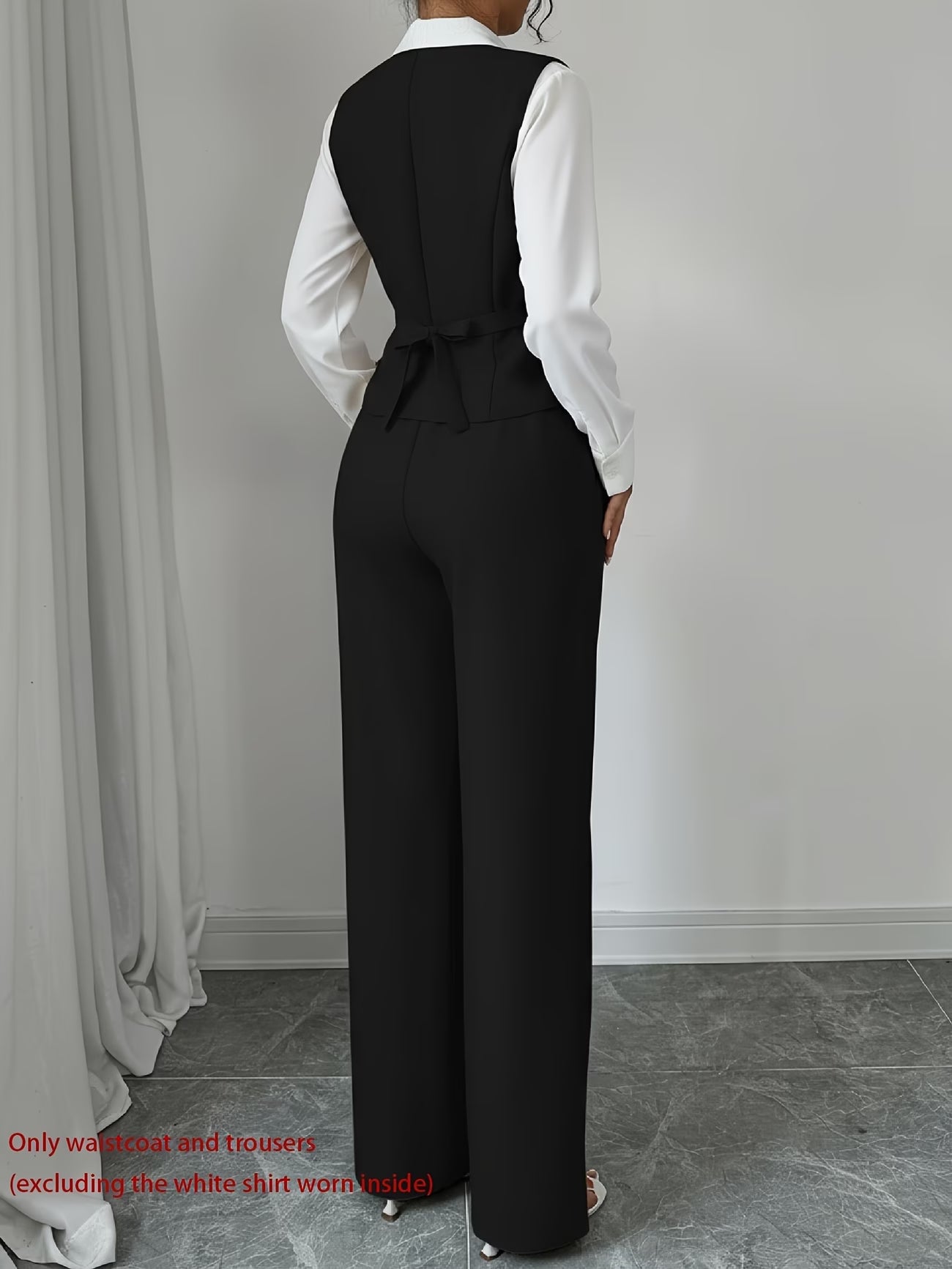 Women's Sleeveless Waist-Cinched Vest & Wide-Leg Pants Two-Piece Set