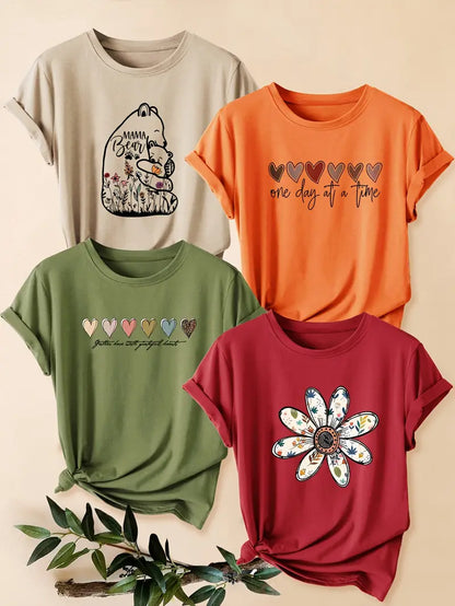 4Pc Stylish Graphic Print T-Shirts
