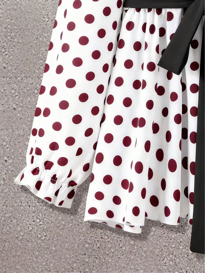 Plus Size Polka Dot Tie-Front 2-Piece Set