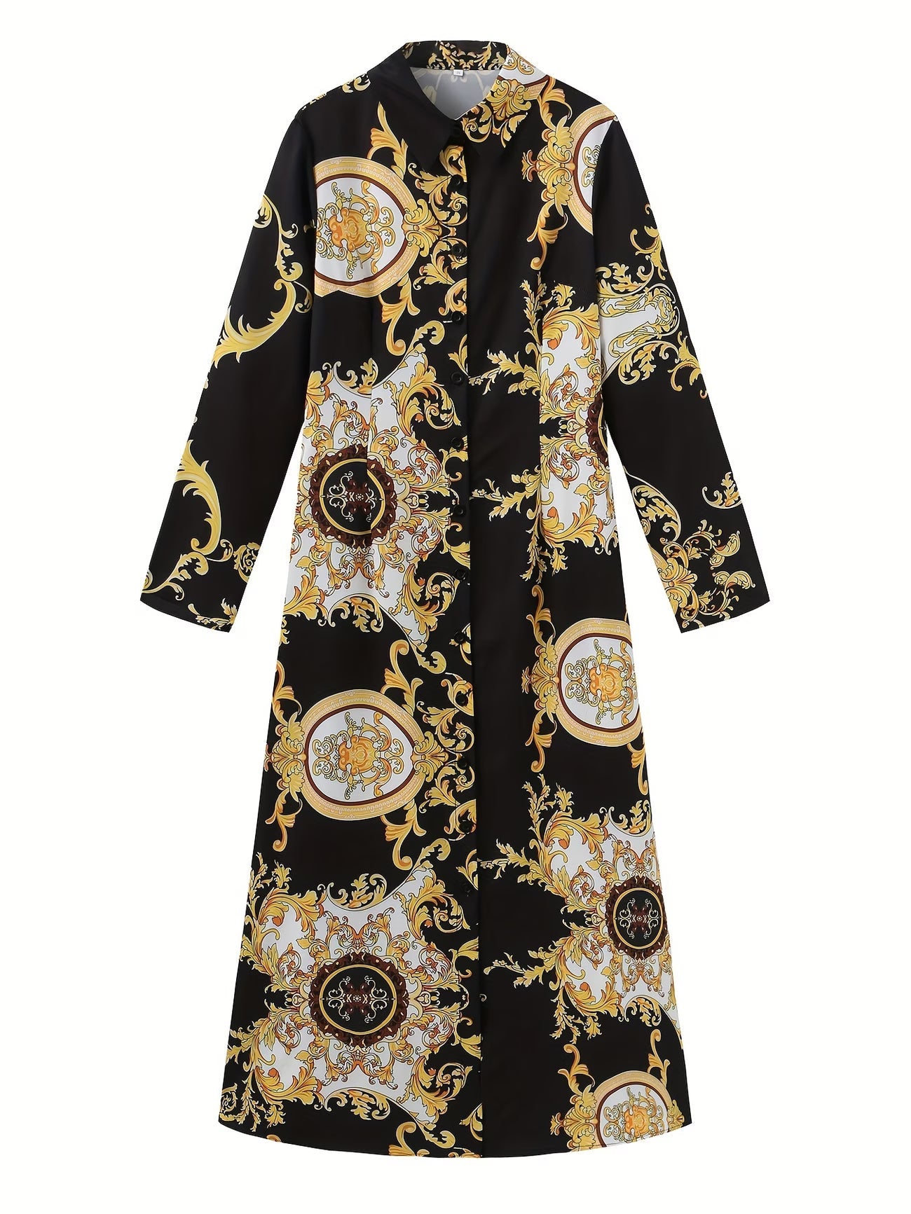 Tribal Print Lapel Button-Front Dress