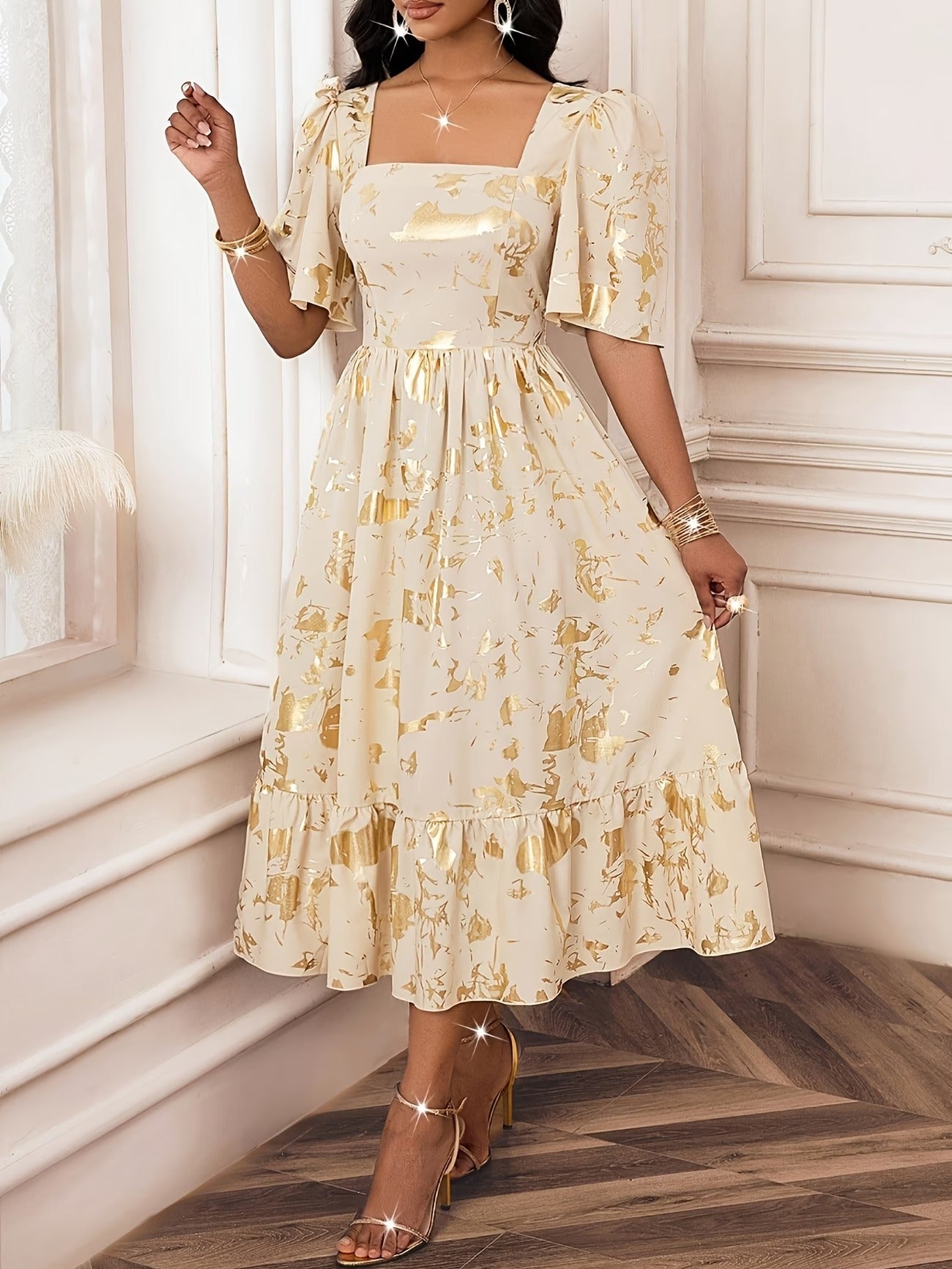 Elegant Waist Button Detail Dress – Chic Casual Everyday Outfit for Women