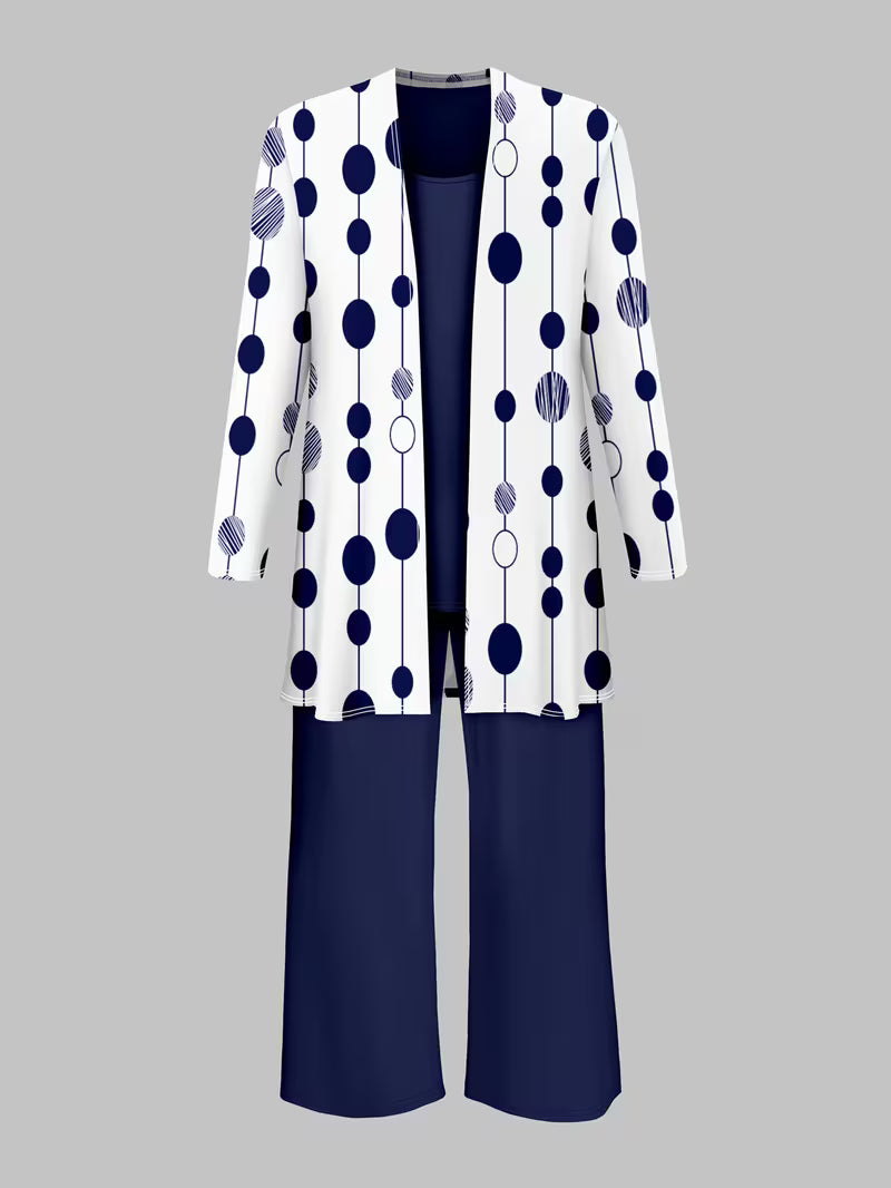 Women’s 3pcs Polka Blazer, Vest & Pants Suit