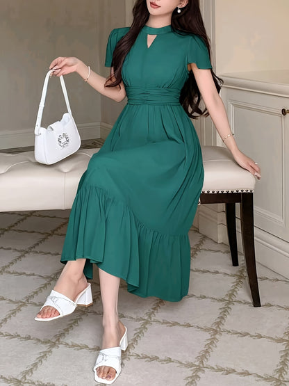 Women's Elegant Pleated Waist Ruffle Hem Maxi Dress