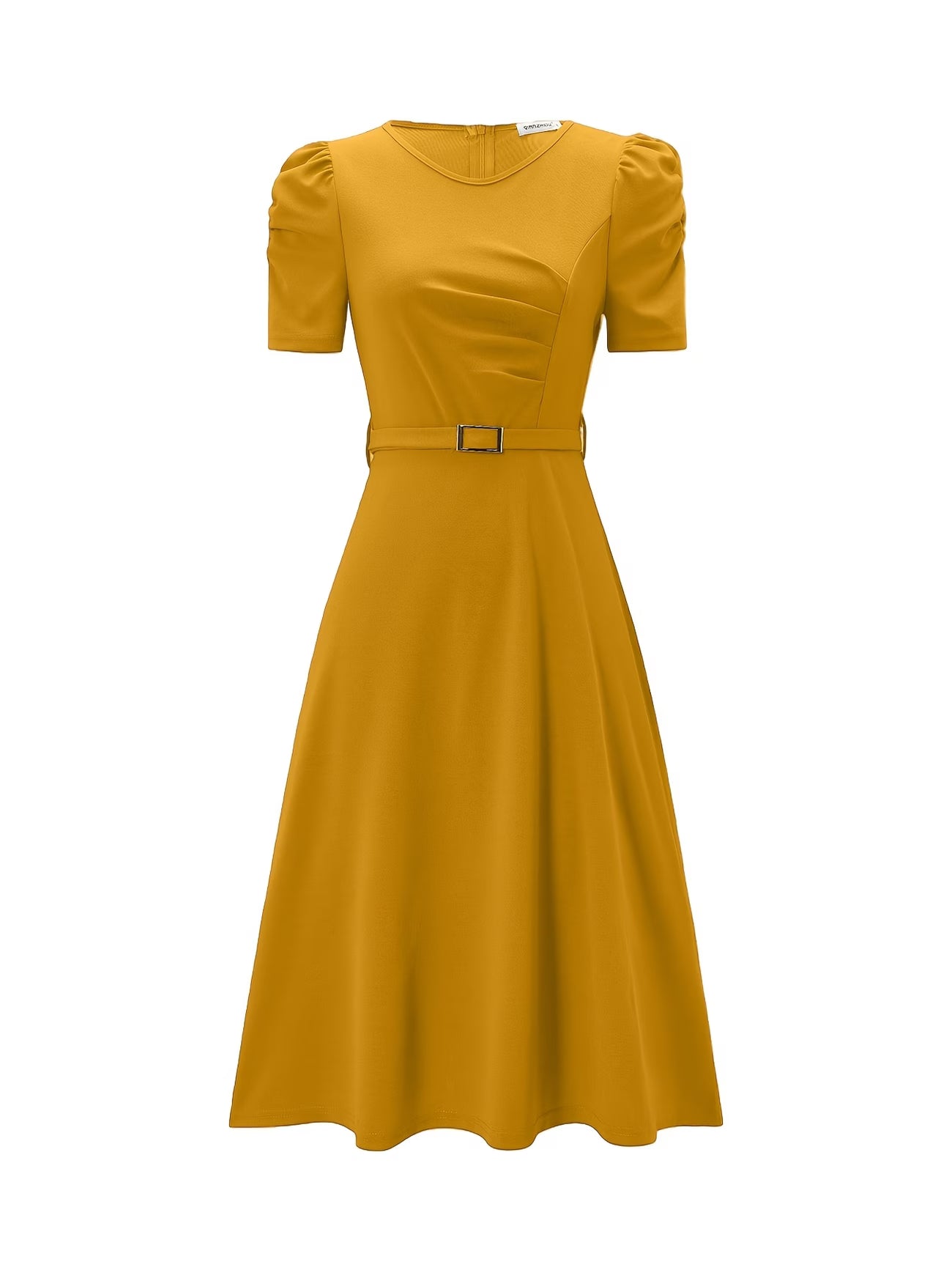 Women's Elegant V-Neck Ruffle Midi Dress with Waist Belt