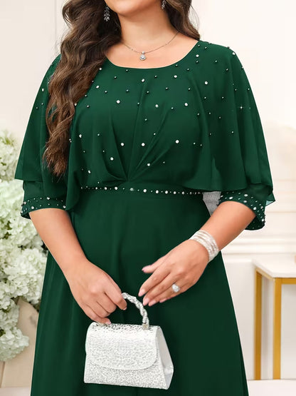 Plus Size Women’s Elegant Rhinestone Collar Dress