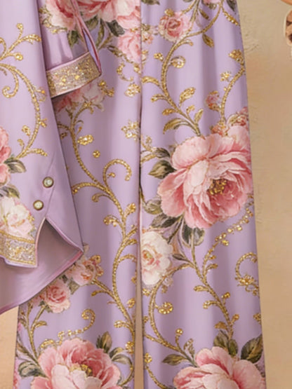 Elegant Botanical Print 2-Piece Women’s Co-Ord Set