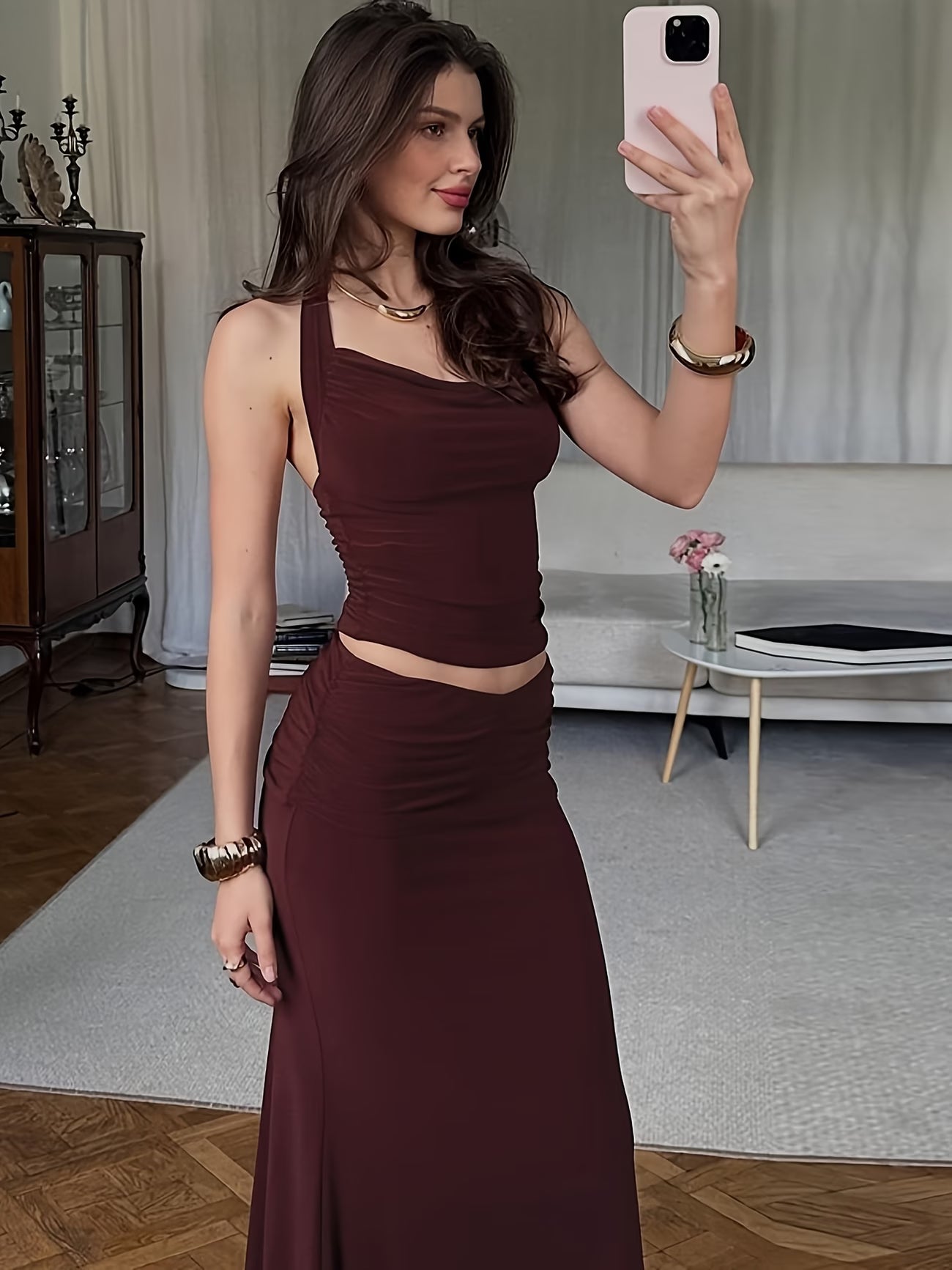 🤍 Elegant Strapless Pleated Co-Ord Set