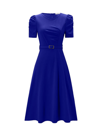 Women's Elegant V-Neck Ruffle Midi Dress with Waist Belt