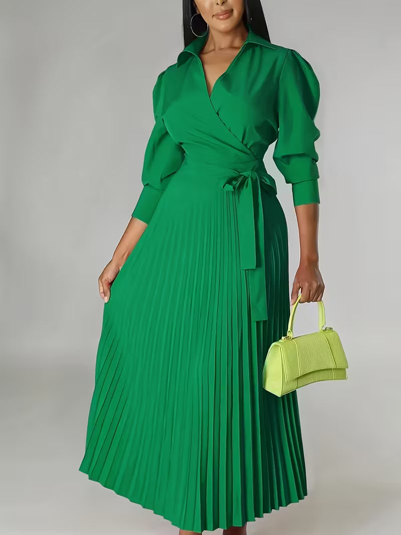 Women’s High-Waisted Polo Collar Dress | Casual Pleated Comfort Dress for Daily Wear