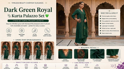 Dark Green Royal Kurta Palazzo Set 💚