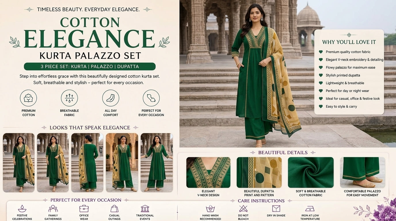 Green Royal Kurta Palazzo Set 💚