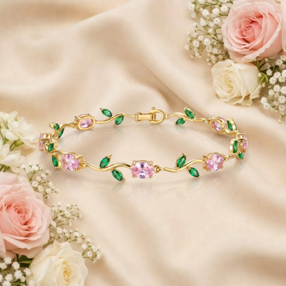 Pink Green Tulip Bracelet (Gold )