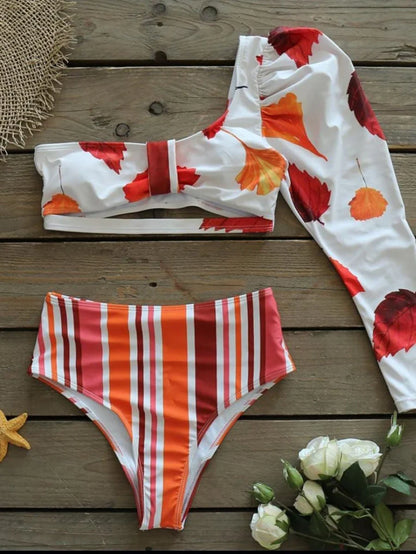 Curve-Flattering Retro Stripe Swimsuit  Bikini - High Waisted Set