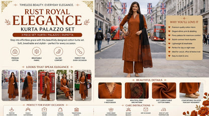Rust Royal Kurta Palazzo Set 🧡