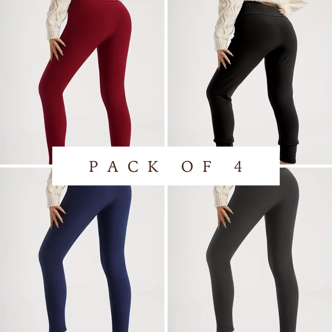 4-Pack Women’s High-Waist Fleece Leggings – Warm, Soft & Comfortable