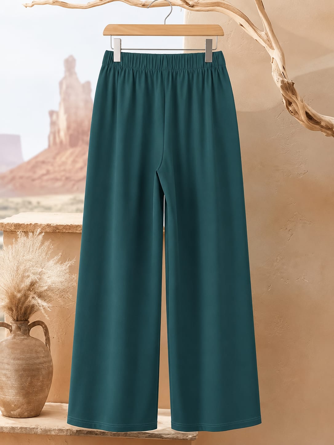 Women's Plus Size Leaf Print Top & Wide-Leg Pants Set